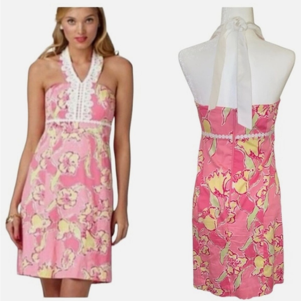 LILLY PULITZER ISABEL HOT PINK HALTER DRESS SIZE 6